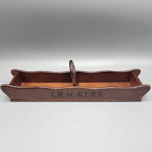 Vintage Wood Wooden Cracker Server Tray Caddy With Fold Down Center Handle